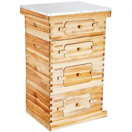 VEVOR Bienenstock, 40 Rahmen, Zander Beute, mit Bienenwachs beschichtetes Tannenholz, 2 tiefe + 2 mittelgroße Bienenkästen, Langstroth-Bienenstock-Set, transparente Acrylfenster mit Fundamenten – Bild 8