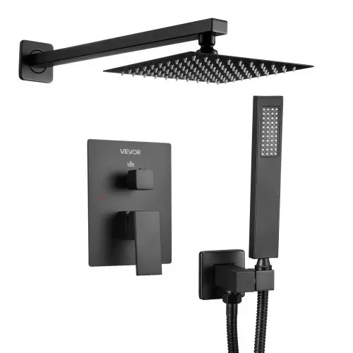 VEVOR Duscharmatur Regenduschsystem fürs Badezimmer Duschsystem mit 203 mm quadratischen Regenduschkopf & Handbrause, wandmontierte Badezimmerarmaturen mit Messingventil & Zierset, Mattscharz – Bild 9