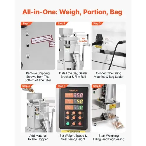 VEVOR Pulververpackungsfüllmaschine Vollautomatische Abfüllmaschine 10-500g, Intelligentes Wiegen Abfüllen & Abpacken, Edelstahl, Bodenaufstellung, Ideal für Nüsse Samen Tee Kaffeebohnen Gewürze Mehl – Bild 5