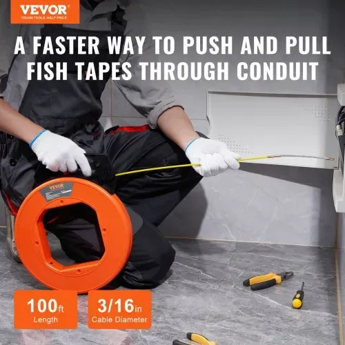 VEVOR Fischband, 100 Fuß, 3/16 Zoll, Glasfaser-Drahtzieher mit optimiertem Gehäuse und Griff, benutzerfreundliches Kabelzieher-Werkzeug, flexible Drahtangelwerkzeuge für Wände und elektrische Leitungen, nicht leitend VEVOR Fischband, 100 Fuß, 3/16 Zoll, Glasfaser-Drahtzieher mit optimiertem Gehäuse und Griff, benutzerfreundliches Kabelzieher-Werkzeug, flexible Drahtangelwerkzeuge für Wände und elektrische Leitungen, nicht leitend