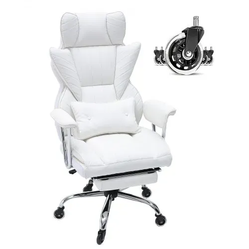 VEVOR Bürostuhl PU Leder Weißer Chefsessel mit Fußstütze, Schreibtisch Drehsessel Höhenverstellbar 0–80 mm, 181,43 kg Tragfähigkeit, Chefsessel Bürostuhl 860 x 610 mm Rückenlehne Drehsessel – Bild 10