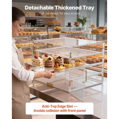 VEVOR Gebäckvitrine 4-stöckig, Gewerbliche Bäckereivitrine aus Transparentem Acryl, Thekenvitrine mit Magnetischer Rücktür & Abnehmbarer Trennwand für Kekse Desserts Donuts, 570 x 455 x 405 mm – Bild 4
