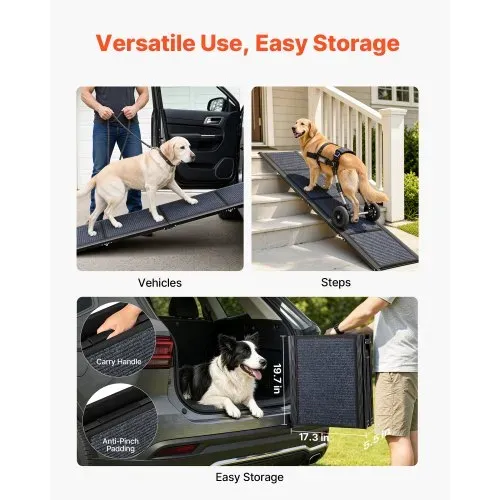 VEVOR Hunderampe, 180 x 43,2 cm, faltbare Hundeautorampe für mittelgroße & große Hunde bis 113 kg, Hundetreppe mit rutschfester Filzteppichoberfläche, tragbare Einstiegshilfe für SUV & LKW – Bild 5