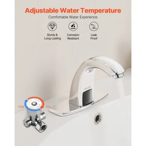 VEVOR berührungsloser Waschtischhahn (verchromtes Silber) Badezimmer, automatische Waschtischarmatur Spültischarmatur, batteriebetriebener Wasserhahn mit einstellbarer Temperatur, Sensorhahn – Bild 3