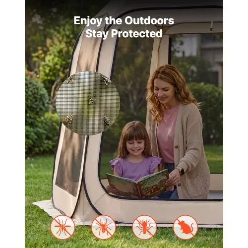 VEVOR Pop up Zelt, 3304,8x280,4 cm, Campingzelt für 4–8 Personen, Partyzelt inklusive Tragetasche, Seitenwänden aus Netz und Heringen, für Garten, Terrasse und Outdoor-Aktivitäten, Beige – Bild 5