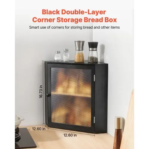 VEVOR Eck-Brotkasten doppellagiger Brotbehälter Brotbox Organizer aus Holz für selbstgebackenes Brot, Aufbewahrungsbehälter mit gewellter Acryl-Türplatte, Brotaufbewahrung Lagerung Schwarz VEVOR Eck-Brotkasten doppellagiger Brotbehälter Brotbox Organizer aus Holz für selbstgebackenes Brot, Aufbewahrungsbehälter mit gewellter Acryl-Türplatte, Brotaufbewahrung Lagerung Schwarz