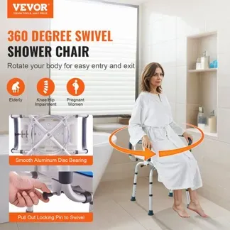 VEVOR Duschdrehstuhl 360 Grad, verstellbarer Duschsitz mit Armlehnen und Rückenlehne für Innendusche oder Badewanne, rutschfester drehbarer Badewannenstuhl für ältere, behinderte verletzte VEVOR Duschdrehstuhl 360 Grad, verstellbarer Duschsitz mit Armlehnen und Rückenlehne für Innendusche oder Badewanne, rutschfester drehbarer Badewannenstuhl für ältere, behinderte verletzte