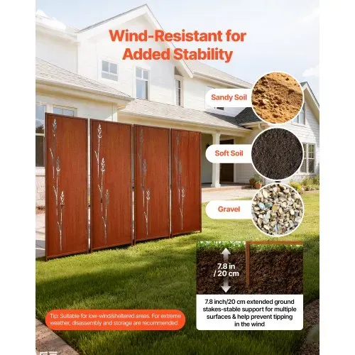 VEVOR Paravent 50x160 cm 4er-Pack, Raumteiler, Trennwand mit Erdspießen & Kohlenstoffstahlplatte, Sichtschutz, Raumtrenner, Dekorative Sichtschutzwand für Garten, Terrasse, Hof, Balkon – Bild 2