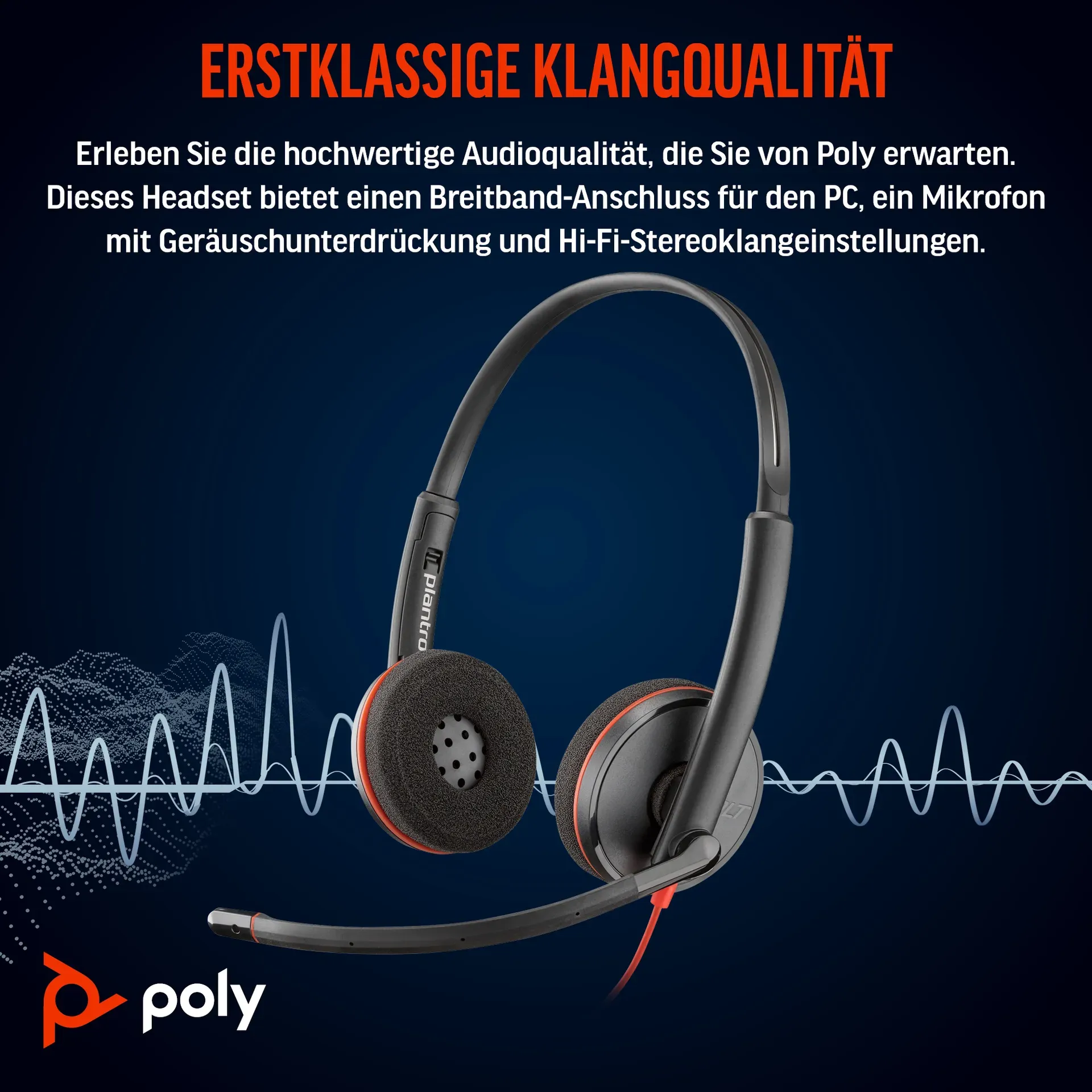 HP Poly Blackwire 3220 Stereo USB-C-Headset +USB-C/A Adapter (Packungseinheit) – Bild 2
