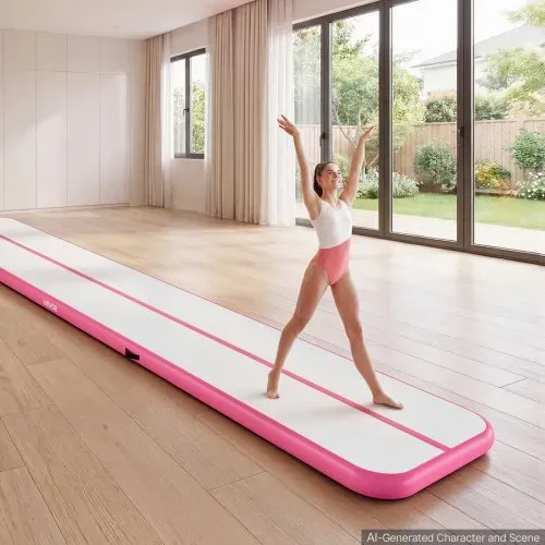 VEVOR Aufblasbare Gymnastikmatte 600x100x10 cm Airtrack-Turnmatte für Training, Wettkampfsport & Yoga, mit Rutschfester Oberfläche, 600-W-Elektroluftpumpe, Reparaturflicken, Düsen & Tasche, Pink – Bild 7