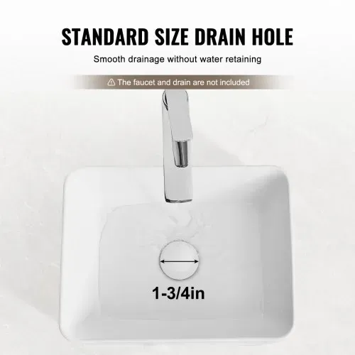 VEVOR Rechteckiges Aufsatzwaschbecken Waschbecken, 406 x 305 x 133 mm, Badezimmer-Aufsatzwaschbecken über der Theke, Keramikwaschbecken moderner Stil, für Toiletten, Hotels, Restaurants, helles Weiß – Bild 2