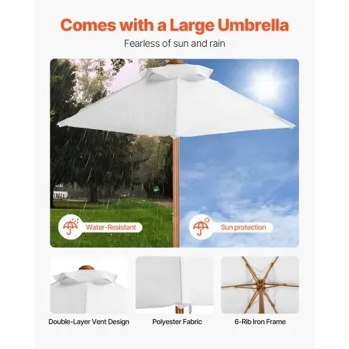 VEVOR Picknicktisch mit abnehmbarem Sonnenschirm & 2 Bänken, Sitzgruppe Strandtisch Outdoor Gartenmöbel aus Holz Terrassen-Essmöbel für 4 Personen für Garten, Hinterhof und Veranda (Walnuss) – Bild 3