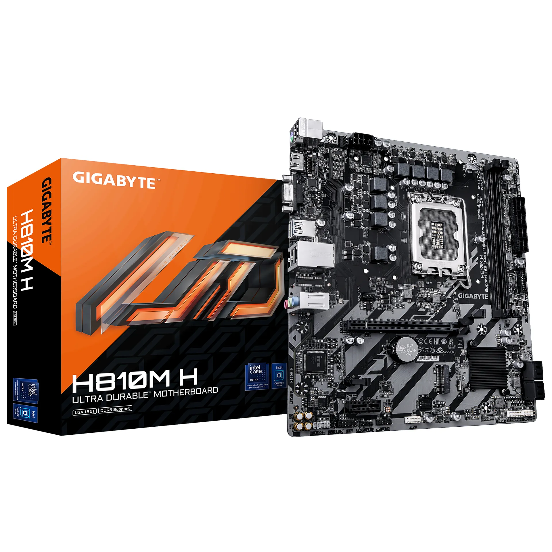GIGABYTE H810M H Mainboard – Intel Core Ultra (Serie 2) CPUs, 4+1+2 Phasen VRM, bis zu 6400 MHz DDR5, 1xPCIe 4.0 M.2, 1GbE LAN, USB 3.2 Gen 1 GIGABYTE H810M H Mainboard – Intel Core Ultra (Serie 2) CPUs, 4+1+2 Phasen VRM, bis zu 6400 MHz DDR5, 1xPCIe 4.0 M.2, 1GbE LAN, USB 3.2 Gen 1