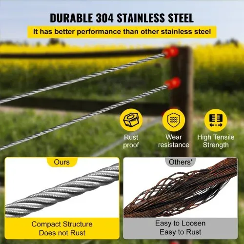 VEVOR 304 Edelstahlkabel 3/16 Zoll 7 x 19 Stahldrahtseil 250 Fuß Stahlkabel für Geländer, Terrassendielen, DIY-Balustraden – Bild 4