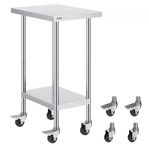 VEVOR Arbeitstisch Edelstahl, Zubereitungstisch 610 x 457 x 954,6 mm, 290 kg Tragkraft, mit 4 Rädern, 3 einstellbaren Höhenstufen, Arbeitstisch zur Lebensmittelzubereitung für gewerbliche Restaurants VEVOR Arbeitstisch Edelstahl, Zubereitungstisch 610 x 457 x 954,6 mm, 290 kg Tragkraft, mit 4 Rädern, 3 einstellbaren Höhenstufen, Arbeitstisch zur Lebensmittelzubereitung für gewerbliche Restaurants