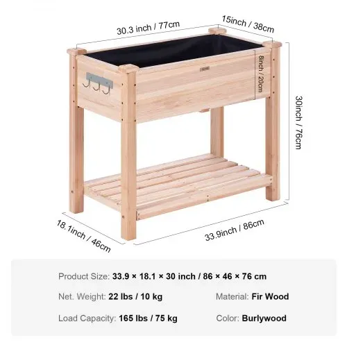 VEVOR Hochbeet Holz Pflanzkübel mit Ablage Blumenkasten 75kg Tragfähigkeit Garten Pflanzkasten Terrassen Gemüsebeet Gartenbeet Pflanzbeet 86x46x76cm ideal für den Anbau von Gemüse Obst Kräutern – Bild 6