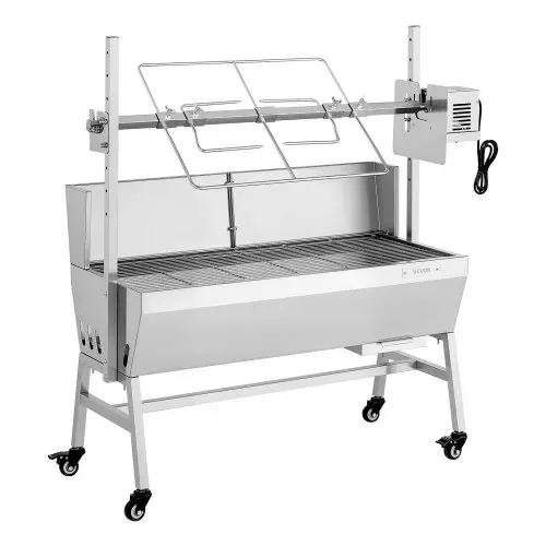 VEVOR Drehspießgrill 38 W Spanferkelgrill Lammgrill Holzkohlegrill (94 cm Grilllänge) mit 60 kg Tragkraft & 7-facher Höhenverstellung & Schutzblech, Edelstahl-Elektrogrill-Set für Camping Outdoor – Bild 9