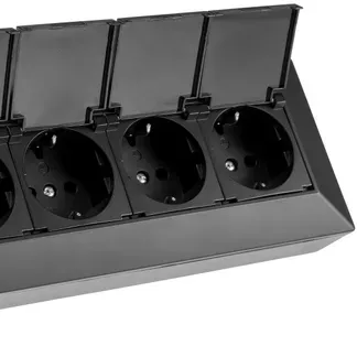 5-fach Steckdosenblock, schwarz 250V~/ 16A, Aufbaumontage mit Klappen 5-fach Steckdosenblock, schwarz 250V~/ 16A, Aufbaumontage mit Klappen