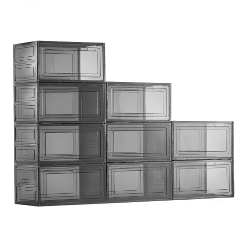 VEVOR Schuhaufbewahrungsboxen stapelbare Schuhboxen (9 Stk.) passend bis US-Größe 13, Schuh-Organizer mit magnetischer Tür zur Aufbewahrung von High Heels & Stiefeln & Hüten, klar + Schwarz VEVOR Schuhaufbewahrungsboxen stapelbare Schuhboxen (9 Stk.) passend bis US-Größe 13, Schuh-Organizer mit magnetischer Tür zur Aufbewahrung von High Heels & Stiefeln & Hüten, klar + Schwarz