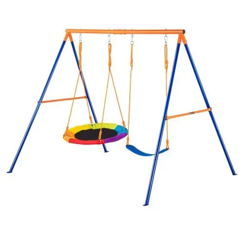 VEVOR Schaukel-Sets für den Garten, 200 kg Tragkraft, mit 1 Tellerschaukelsitz, 1 Gurtschaukelsitz, robustem A-Rahmen-Schaukelständer aus Metall und verstellbarem Seil, Schaukel-Set für den Außenbereich für Kinder – Bild 8