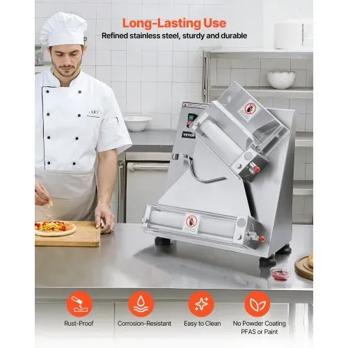 VEVOR elektrische Pizzateigpresse 355,6 mm Gebäck-Pressplatte, Brotpresse automatisch 370 W aus Edelstahl, kommerzieller Chapati Presse, Formmaschine mit einstellbarer Dicke, Teigstücke pro Stunde – Bild 4
