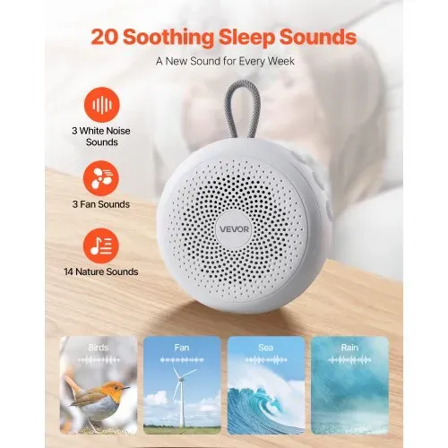 VEVOR Einschlafhilfe, White Noise Machine, 20 Musiktitel, 4-in-1-Soundmaschine mit weißem Rauschen, automatischem Abschalttimer, sanftem Ringlicht, Speicherfunktion & Kindersicherung, Rauschgerät VEVOR Einschlafhilfe, White Noise Machine, 20 Musiktitel, 4-in-1-Soundmaschine mit weißem Rauschen, automatischem Abschalttimer, sanftem Ringlicht, Speicherfunktion & Kindersicherung, Rauschgerät
