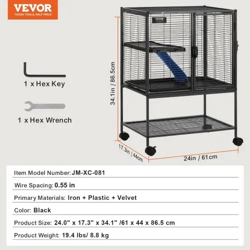 VEVOR 86,4 cm rollender Frettchenkäfig aus Metall, großer 2-stöckiger Critter Nation-Käfig, Kleintierkäfig mit Rampen und Tablett, einfach aufzubauen für Hausratten, Hamster, Meerschweinchen, Chinchillas, Eichhörnchen, Igel, Hasen – Bild 6
