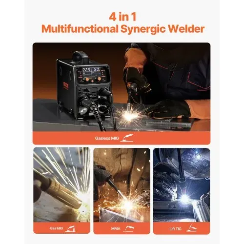 VEVOR MIG-Schweißgerät, 200 A synergetische MIG-Schweißmaschine, 4-in-1-Gas-MIG/Flux Core-MIG/Stick/Lift-TIG-Mehrprozess-Welder mit IGBT-Wechselrichtertechnologie und LCD-Bildschirmanzeige VEVOR MIG-Schweißgerät, 200 A synergetische MIG-Schweißmaschine, 4-in-1-Gas-MIG/Flux Core-MIG/Stick/Lift-TIG-Mehrprozess-Welder mit IGBT-Wechselrichtertechnologie und LCD-Bildschirmanzeige