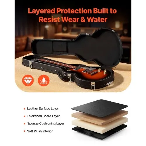 VEVOR E-Gitarrenkoffer für 39-Zoll-Les-Paul-Gitarren 108 cm Harschalenkoffer, Gitarrenkoffer aus Holz mit Schloss, Schaumstoffeinlage, Schlüsseln, Zubehörfach, Hartschalen-Formkoffer Schwarz – Bild 2