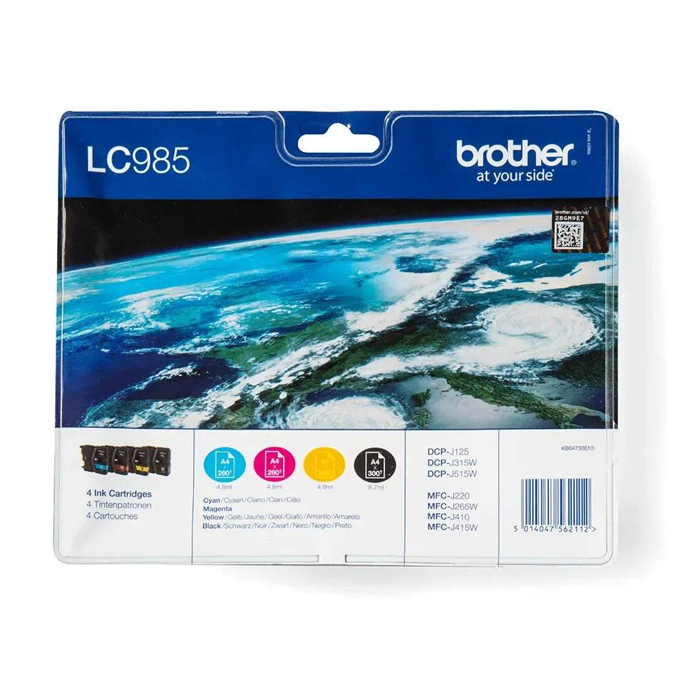 Brother LC985VALBP Druckerpatrone 4 Stück(e) Original Schwarz, Cyan, Magenta, Gelb Brother LC985VALBP Druckerpatrone 4 Stück(e) Original Schwarz, Cyan, Magenta, Gelb