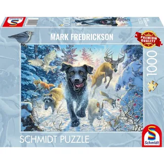 Mark Fredrickson: Hundeliebe – schwarzer Labrador im Schnee, Puzzle Mark Fredrickson: Hundeliebe – schwarzer Labrador im Schnee, Puzzle