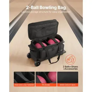 VEVOR Bowlingballtasche für 2 Bälle mit Doppelrollen & separatem Fach für Schuhe (bis US-Größe 16) & übergroßer Zubehörtasche, einziehbarer Griff lässt sich auf 105 cm ausziehen Schwarz VEVOR Bowlingballtasche für 2 Bälle mit Doppelrollen & separatem Fach für Schuhe (bis US-Größe 16) & übergroßer Zubehörtasche, einziehbarer Griff lässt sich auf 105 cm ausziehen Schwarz