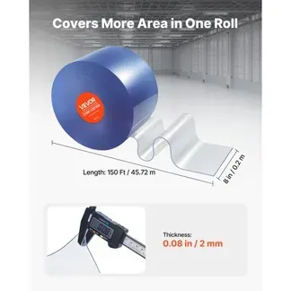 VEVOR Streifenvorhang, 150′ Länge, 8″ Breite, 0,08″ Dicke, klare, glatte Kunststoff-Türstreifen, PVC-Vorhangstreifen-Tür-Großrolle für Lagerhallen, Fabriken, Supermärkte, Einkaufszentren, Hallen, Garagen VEVOR Streifenvorhang, 150′ Länge, 8″ Breite, 0,08″ Dicke, klare, glatte Kunststoff-Türstreifen, PVC-Vorhangstreifen-Tür-Großrolle für Lagerhallen, Fabriken, Supermärkte, Einkaufszentren, Hallen, Garagen