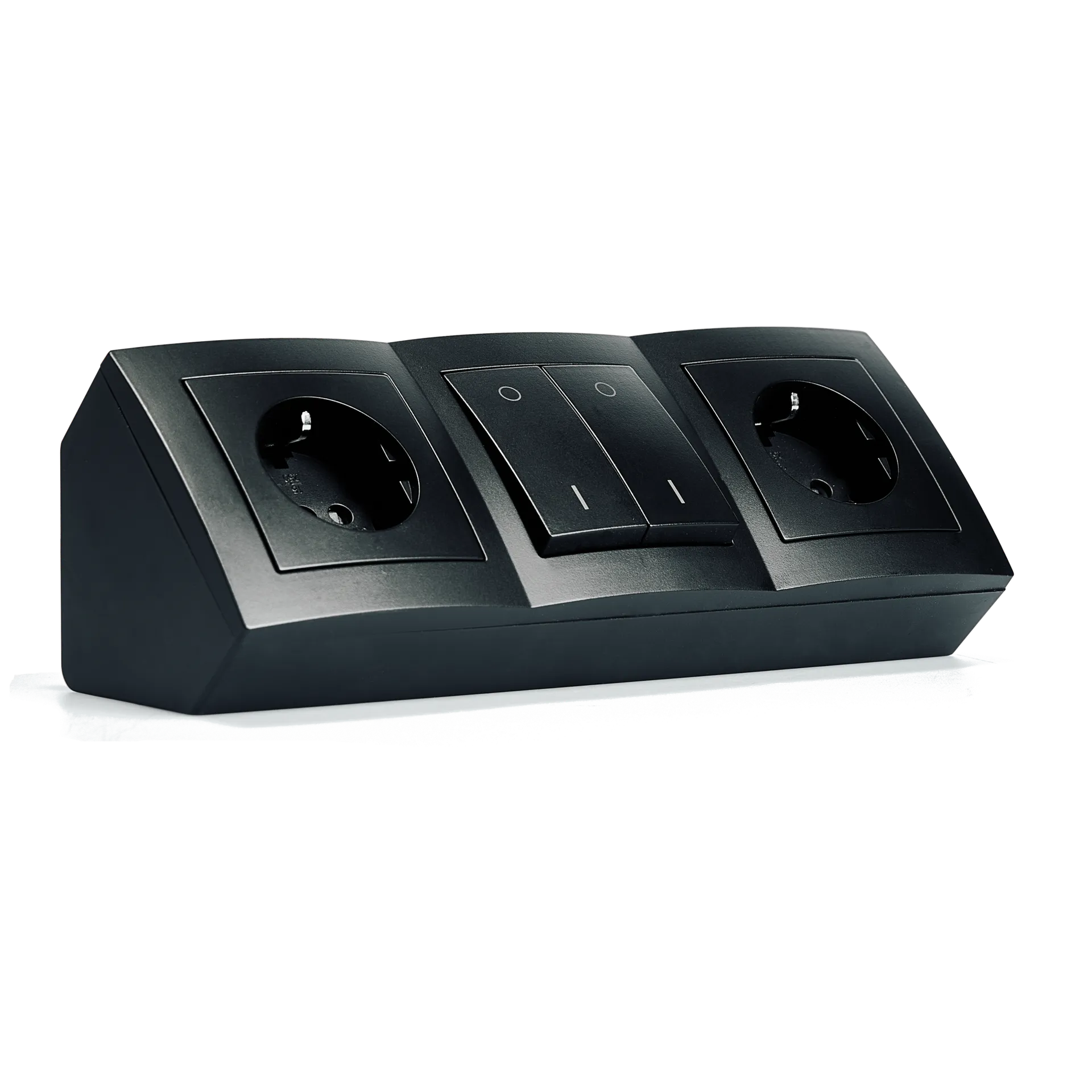 Steckdosenblock McPower “Flair“ Aufbau, matt schwarz, 2-fach + Schalter Steckdosenblock McPower “Flair“ Aufbau, matt schwarz, 2-fach + Schalter