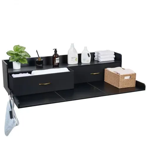 VEVOR Arbeitsplatte für Waschmaschine & Trockner (137 x 69,9 cm) mit Ablage & 2 Schubladen & Haken, für Wäscheschrank Speisekammer Küchentheke, 113 kg Belastbar, Schwarz, Ablagefläche für Waschmittel – Bild 10