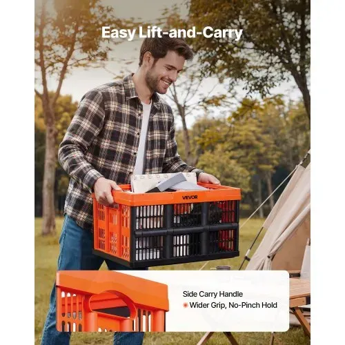 VEVOR Klappbox 45 L 6er-Pack, Faltbare Aufbewahrungsboxen aus Kunststoff, Stapelbare Klappkörbe mit Griffen, Tragkraft 15 kg pro Box, Klappkiste, Ideal für Haushaltsorganisation, Orange & Schwarz – Bild 4