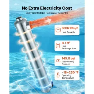 VEVOR Schwimmbad Wärmetauscher 175,8 kW, Edelstahl Schwimmbadheizer mit 30 Rohren, Pool-Wärmeüberträger mit 1,0 MPa Druck & 0,75 m² Wärmetauscherfläche, Wärmeaustauscher für Poolsystem Spa Heizung VEVOR Schwimmbad Wärmetauscher 175,8 kW, Edelstahl Schwimmbadheizer mit 30 Rohren, Pool-Wärmeüberträger mit 1,0 MPa Druck & 0,75 m² Wärmetauscherfläche, Wärmeaustauscher für Poolsystem Spa Heizung
