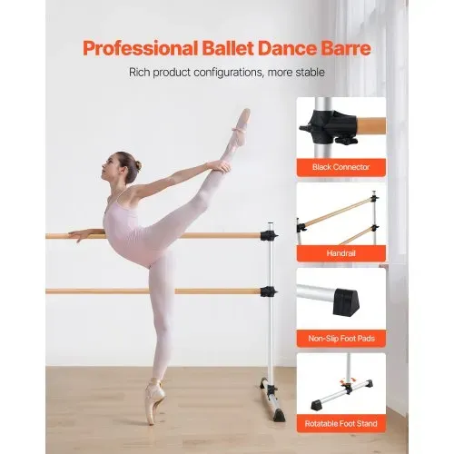 VEVOR Ballettstange Tanzstange freistehende Doppelstange, höhenverstellbare (170-1165 mm) Stretchstange aus Holz für Ballettübung, Gleichgewichtstraining, Entspannungsübungen – Bild 2