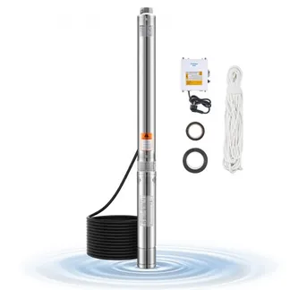 VEVOR Tiefbrunnenpumpe, 910 W Eingangsleistung, 100 L/min Durchfluss, 53 m Förderhöhe, mit 20 m Kabel, externer Steuerkasten, Edelstahl-Wasserpumpe, für industrielle Bewässerung und Heimgebrauch, IP68 VEVOR Tiefbrunnenpumpe, 910 W Eingangsleistung, 100 L/min Durchfluss, 53 m Förderhöhe, mit 20 m Kabel, externer Steuerkasten, Edelstahl-Wasserpumpe, für industrielle Bewässerung und Heimgebrauch, IP68