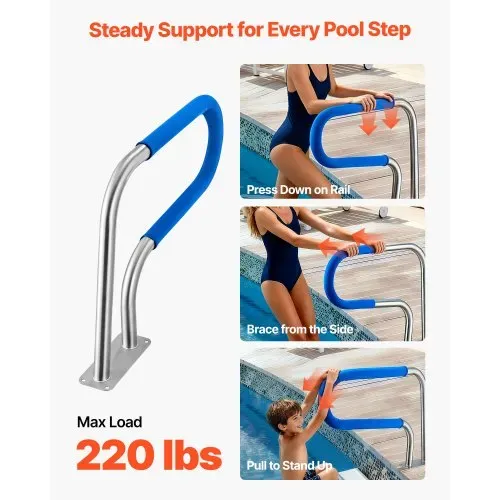 VEVOR Schwimmbad Handlauf, 788x100x558 mm, 100 kg Tragkraft, Pool Haltegriff aus Edelstahl 304, abnehmbare rutschfeste Hülle, umfangreiches Zubehör, für Poolbereiche, Wasserparks & Spa-Zentren VEVOR Schwimmbad Handlauf, 788x100x558 mm, 100 kg Tragkraft, Pool Haltegriff aus Edelstahl 304, abnehmbare rutschfeste Hülle, umfangreiches Zubehör, für Poolbereiche, Wasserparks & Spa-Zentren
