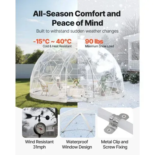 VEVOR Gartenkuppel, 3,6 x 2,2 m großes transparentes Blasenzelt für 4–7 Personen, geodätisches Kuppelgewächshaus mit Fenster, PVC-Zelt für Hinterhof, Terrasse, Camping, Party, Hochzeit – Bild 3
