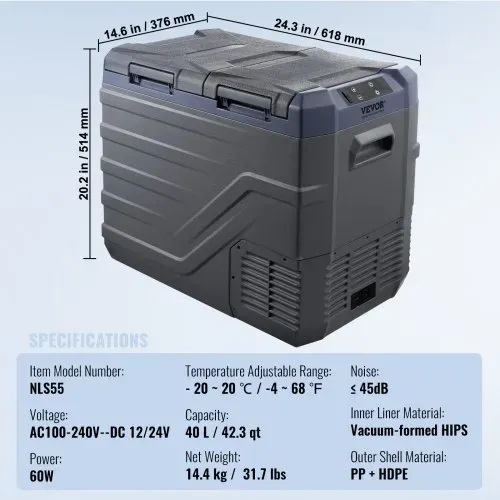 VEVOR Autokühlschrank, 12-Volt-Autokühlschrank, tragbarer 40-Liter-Gefrierschrank mit zwei Zonen, einstellbarer Bereich von -20 °C bis 20 °C, 12/24 V Gleichstrom und 100–240 V Wechselstrom, Kompressorkühler für den Außenbereich, Camping, Wohnmobil – Bild 6