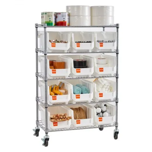 VEVOR Standregal, Lagerregal mit 5 Ebenen & 12 Stapelboxen, Regalsystem mit Rollen, mobile Werkzeugaufbewahrung für Garage, Lager, Büro, Restaurant, Klassenzimmer, Küche – Bild 10