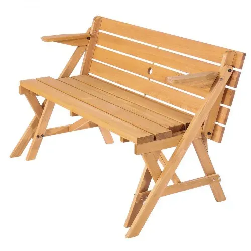 VEVOR 2 in 1 umwandelbarer & austauschbarer Picknicktisch, Outdoor-Tisch- und Bank-Set aus Holz, tragbare, faltbare Bank mit Loch für Schirm, Essmöbel für Garten, Hinterhof, Veranda (braun) – Bild 10