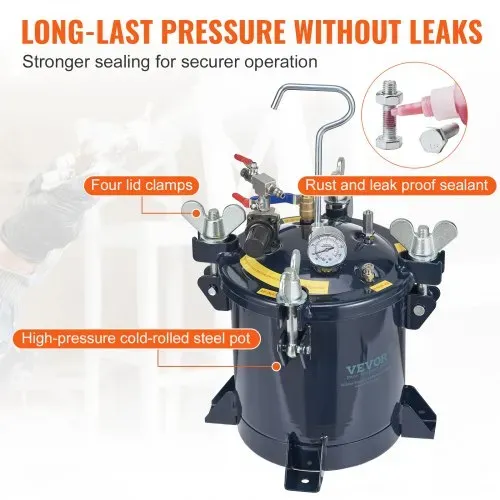VEVOR Druckbehälter Farbbehälter Sprühfarbe Drucktopf 10 L Drucktank, 70 psi Lackierpistole Farbbehälter Φ 24 × 25 cm Spray Paint Pressure Pot Tank Paint Container Farbspritzpistolen Lacken, Flecken – Bild 3