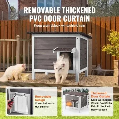 VEVOR Katzenhaus für draußen, wetterfest, Unterschlupf für Wildkatzen für mehrere Katzen, Katzen-/Kaninchenhaus aus Holz für draußen, rundum schaumisoliert, offenes Dach, Türklappen aus PVC, 61 x 50 x 53 cm (L x B x H) – Bild 4