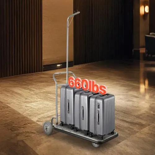 VEVOR Gepäckwagen, 272 kg Tragkraft, 3-rädriger Gepäckwagen aus Edelstahl, Kofferwagen mit grauem Teppichboden & Gummirädern, ideal für Kongresszentren, Hotels, Mietobjekte, Silber, 1080x640x1800mm – Bild 7