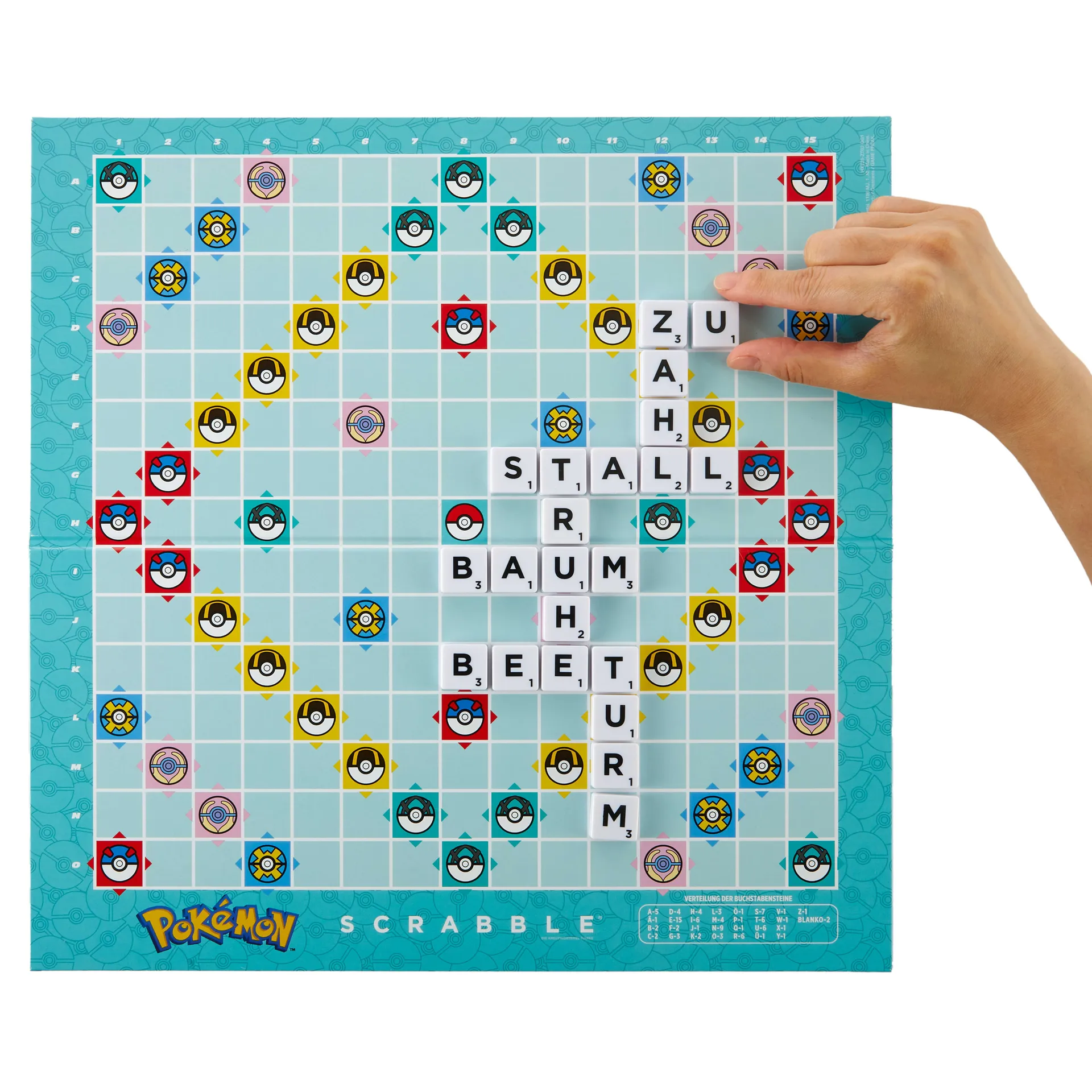 Games Scrabble Pokémon-Brettspiel, klassisches Familienwortspiel mit zwei Spielmöglichkeiten für 2–4 Spieler, deutsche Ausgabe – Bild 3