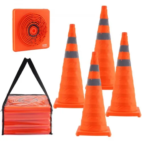 VEVOR Sicherheitskegel Verkehrshütchen, 4 Stk. Zusammenklappbare Verkehrskegel, Baukegel mit Reflektierenden Kragen, Warnkegel mit Aufbewahrungstasche, Geeignet für Verkehrskontrolle, Parkplätze VEVOR Sicherheitskegel Verkehrshütchen, 4 Stk. Zusammenklappbare Verkehrskegel, Baukegel mit Reflektierenden Kragen, Warnkegel mit Aufbewahrungstasche, Geeignet für Verkehrskontrolle, Parkplätze