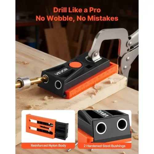 VEVOR Pocket Hole Jig Kit Taschenloch-Vorrichtungssatz 12,7-38,1 mm verstellbar, Vorrichtungs-Taschenlochsystem mit Stufenbohrer Sechskantschlüssel Bohrstoppring Vierkant-Antriebsbit Schrauben VEVOR Pocket Hole Jig Kit Taschenloch-Vorrichtungssatz 12,7-38,1 mm verstellbar, Vorrichtungs-Taschenlochsystem mit Stufenbohrer Sechskantschlüssel Bohrstoppring Vierkant-Antriebsbit Schrauben